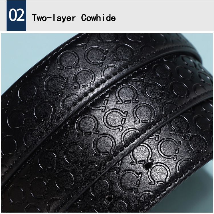 Men's Fashion Business Alloy Smooth Buckle Belt Casual Youth Genuine Leather Belt
