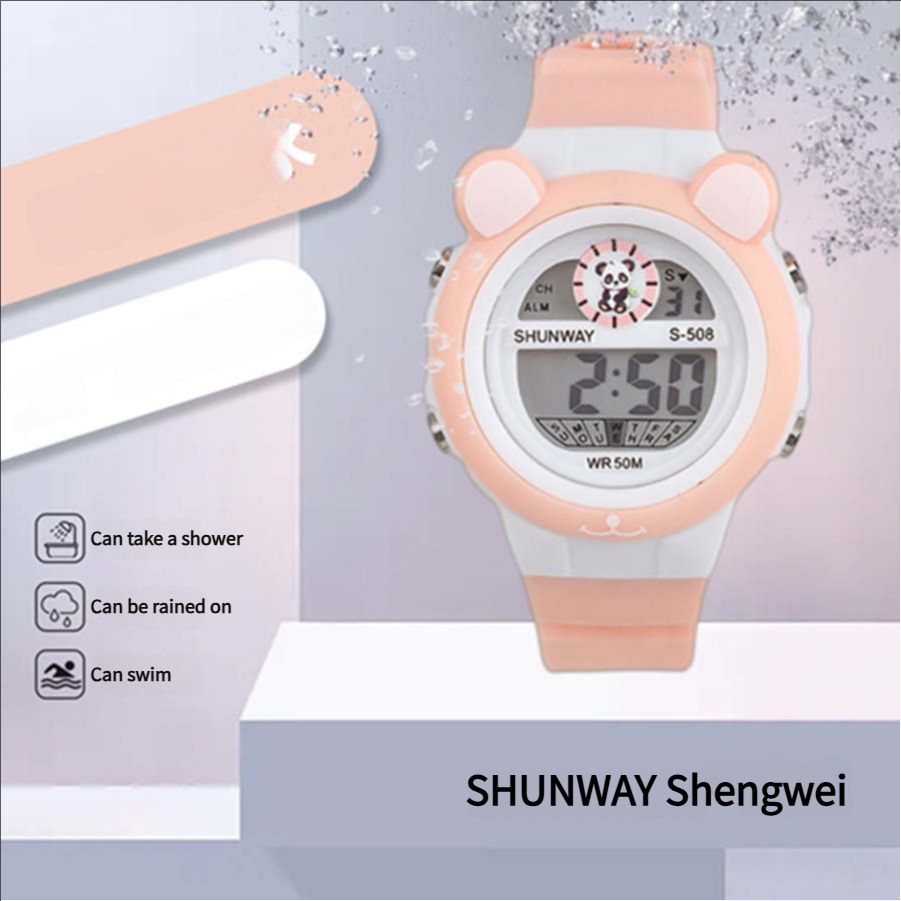 New stock panda cartoon children's electronic watch student party waterproof night light multifunctional alarm clock electronic watch
