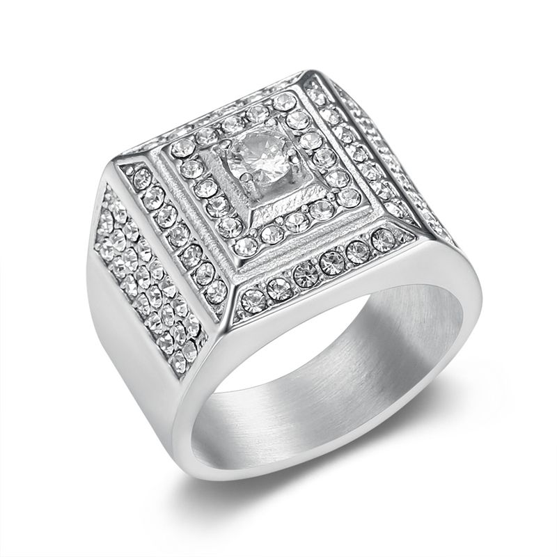 853249 Men Titanium Steel Zircon Rhinestone Gold Silver Alloy Rings For Man Male Fashion Hip Hop Ring Hand Accessories JewellerySilver