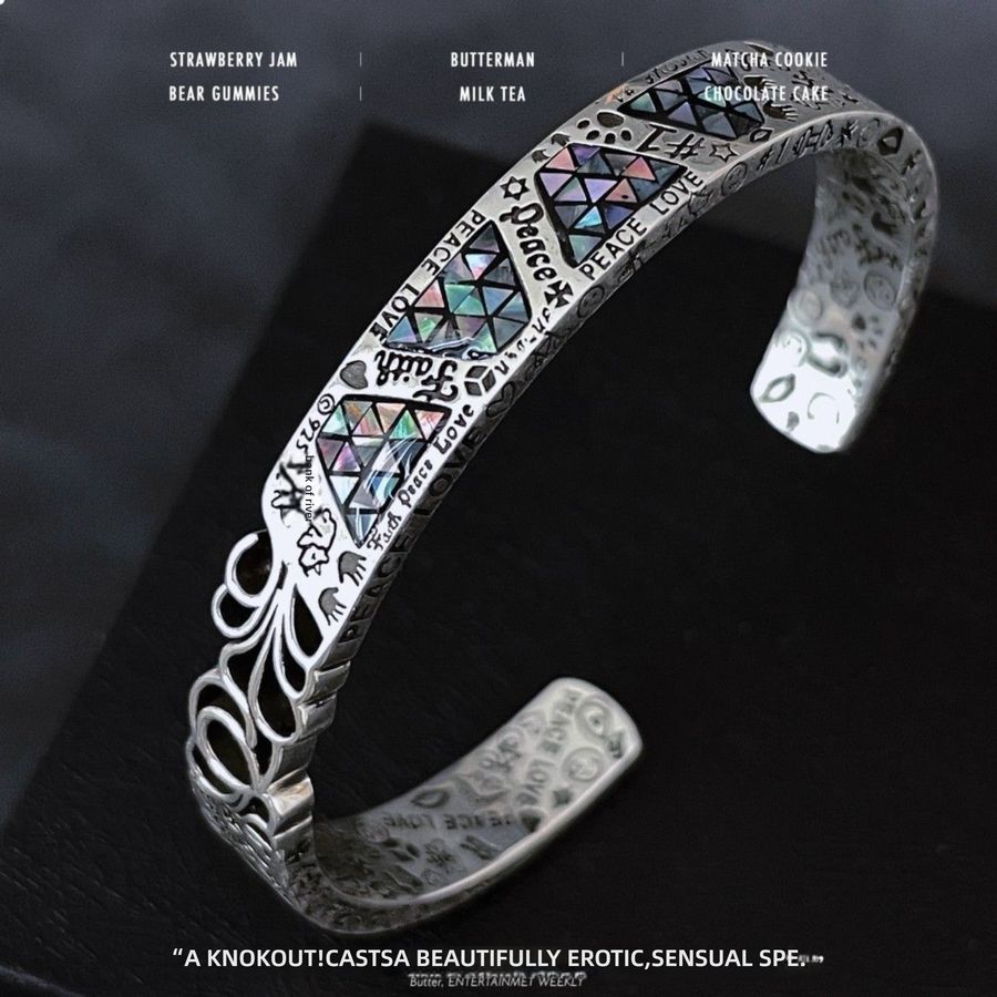 Magnetic Gaming Headset Abalone Bracelet Open Cuff - Iridescent Paua Shell Silver Bangle1 Bracelet
