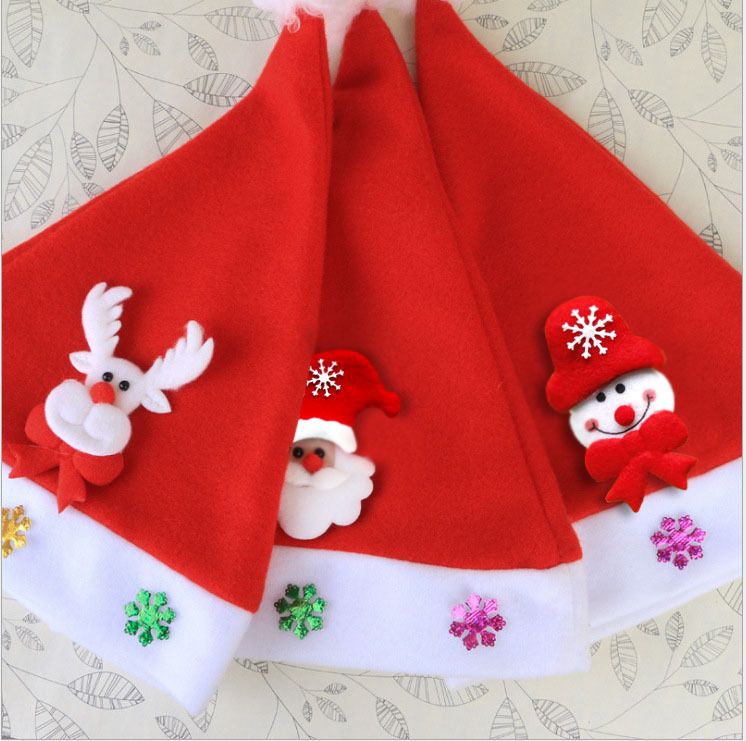 PJ17CH-M05 Adult Kids Santa Claus Snowman Deer Hat Christmas Party Presents Christmas Decals Cartoon Christmas Hats
