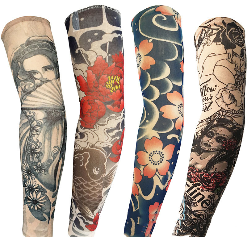 #2022 2Pcs Unisex Nylon Elastic Temporary Tattoo Sleeve Designs Body Arm Stockings Cool Sunscreen 1Pcs unisex