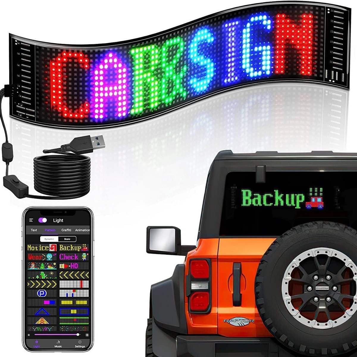 AUNONT Car LED Matrix Pixel Panel DIY RGB LIghting Graffiti Scrolling Text Board Windshield Advertising Screen Bluetooth APP Control