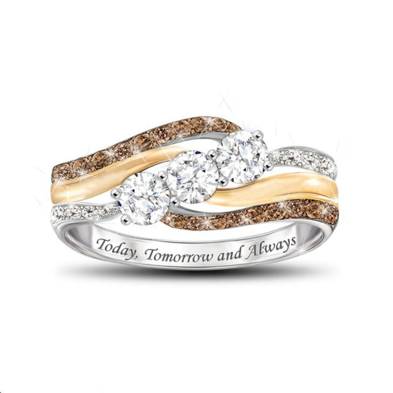Crystal Rhinestone Ladies Wedding Engagement Rings Gold Plated Lovers Zirconia Ring