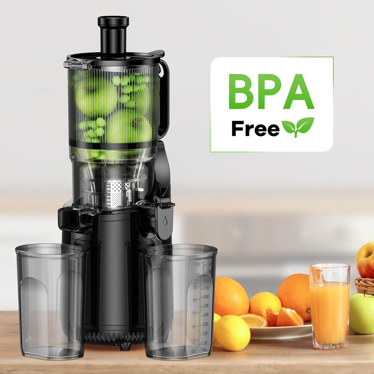 Juicer, Amumu Slow Masticating Machines with 5.4" Extra Large Feed Chute Fit Whole Fruits & Vegetables Easy Clean Self Feeding Effortless for Batch Juicing, High Juice Yield, BPA Free 250W