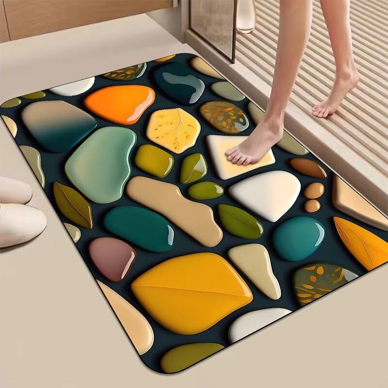 3D stereoscopic vision pebble floor mat, diatomaceous earth, bathroom absorbent mat, anti slip quick drying foot mat at the entrance of the bathroom free shipping