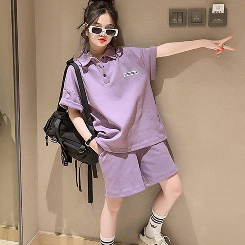 Children's summer short sleeve POLO shirt girls short sleeve shorts suit TJLM2423