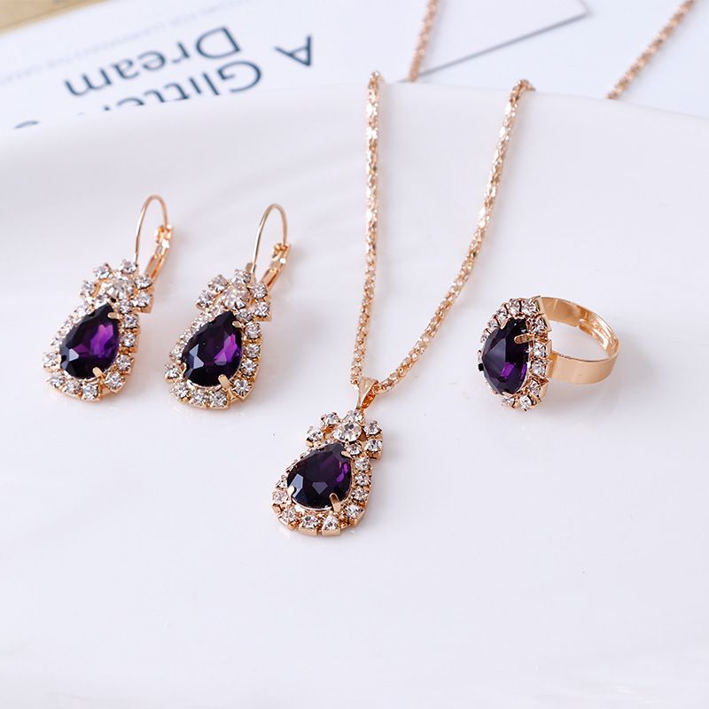 4pcs/set Fashion Ladies Jewelry Set Romantic Heart Bridal Wedding Necklace Ring Set Anniversary Birthday Valentine's Day Gift