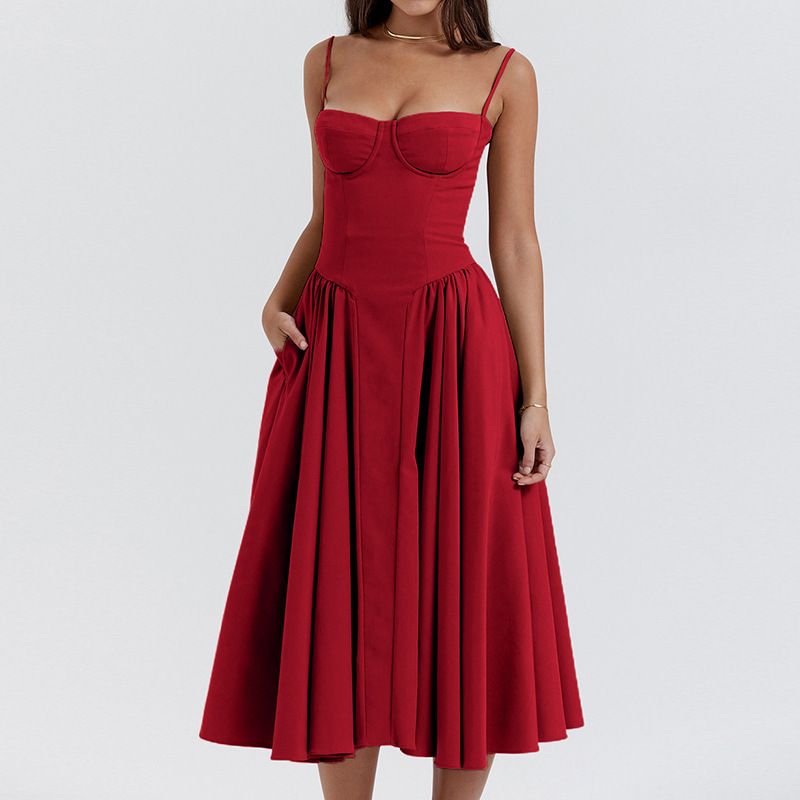 2026 New Summer Red Strapless Cami Dress Elegant Waist Shaping Slim Fit Mini Dress Sexy Off Shoulder Fashion Bodycon Dresses for Women Club Party Casual Vacation