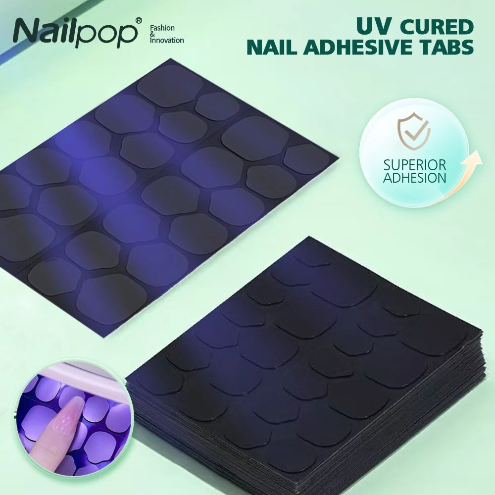 Nailpop UV Cured Nail Adhesive Tabs 10 Sheets Super Sticky & Breathable Double Sided Jelly Nail Glue Tabs for Fake Nails 240PCS