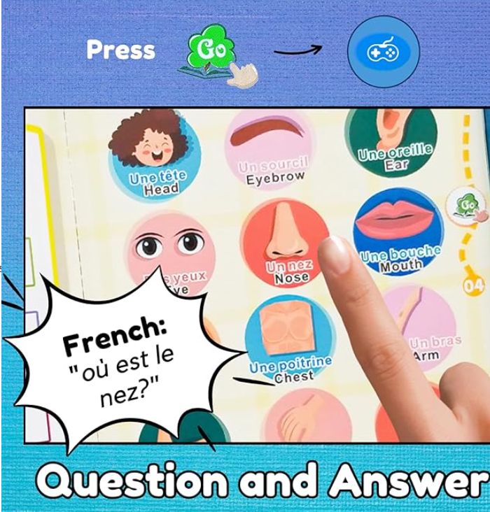 French English Spanish Arabic Talking Learning Book for Kids 2 3 4 5 6 Years Old, Learn French Interactive Audio Sound Books for Toddlers, Francais Educational Electronic Toys, Bilingual Musical Toy New French English finger-pointing reading children's smart learning toy voice calligraphy e-book