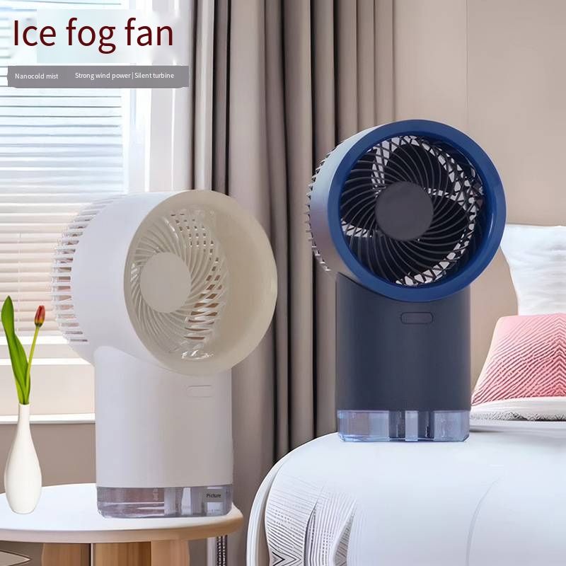 Portable Mini Desk Fan Double Water Spray Cooling Fan Silent USB Rechargeable Humidifier Fan with Ambient Light for Home Office Dormitory Desktop Use