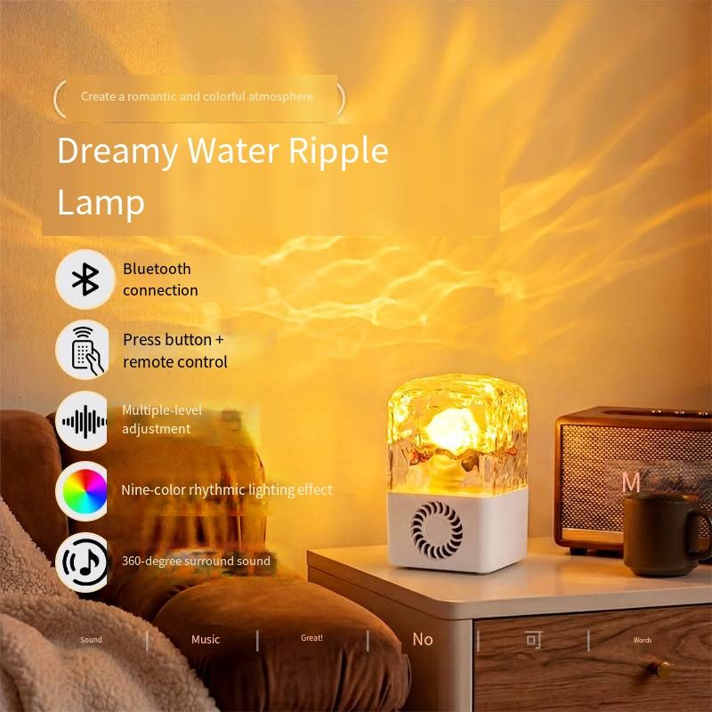 Stylish Bluetooth Speaker with Water‑Ripple Ambient Night Light, 16 Light Colors, Remote Control Supported, Multi‑Scene Decor Lamp for Bedroom Living Room