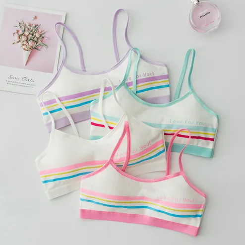 3Pcs Children Breast Care Solid Color Girl Bra Teenage Young Underwear Kids  Girls Crop Detachable Vest Puberty Tube Top