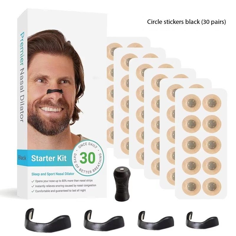 Magnetic nasal ventilating strips, nasal clips, nasal straps, intake breathing expanders30 pairs of black round set