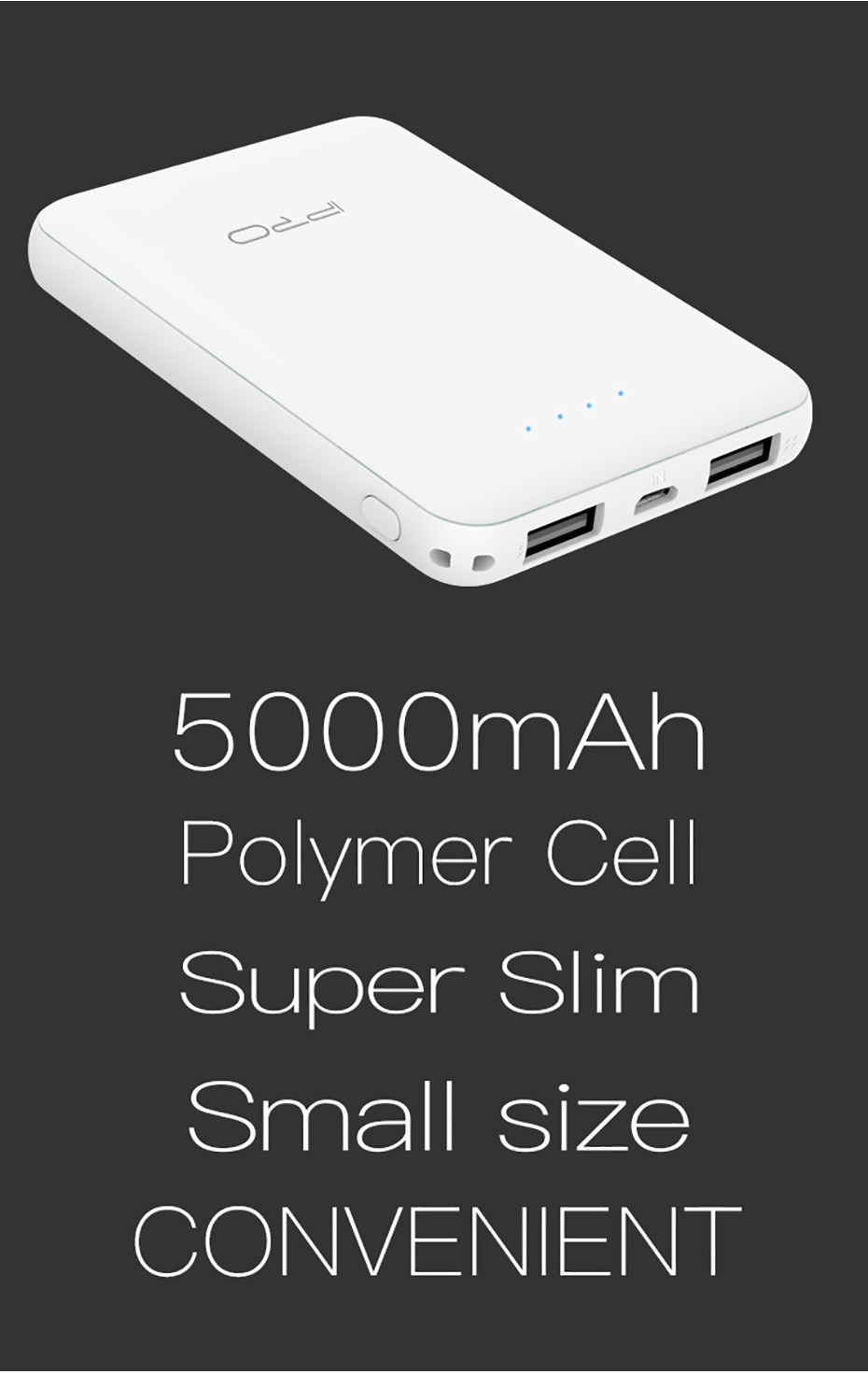 IPRO FB5 Portable Powerbank Mobile Phone Charger Ultra Compact Charger Power Bank 5000mAh External Battery Pack Dual Output Port with LED