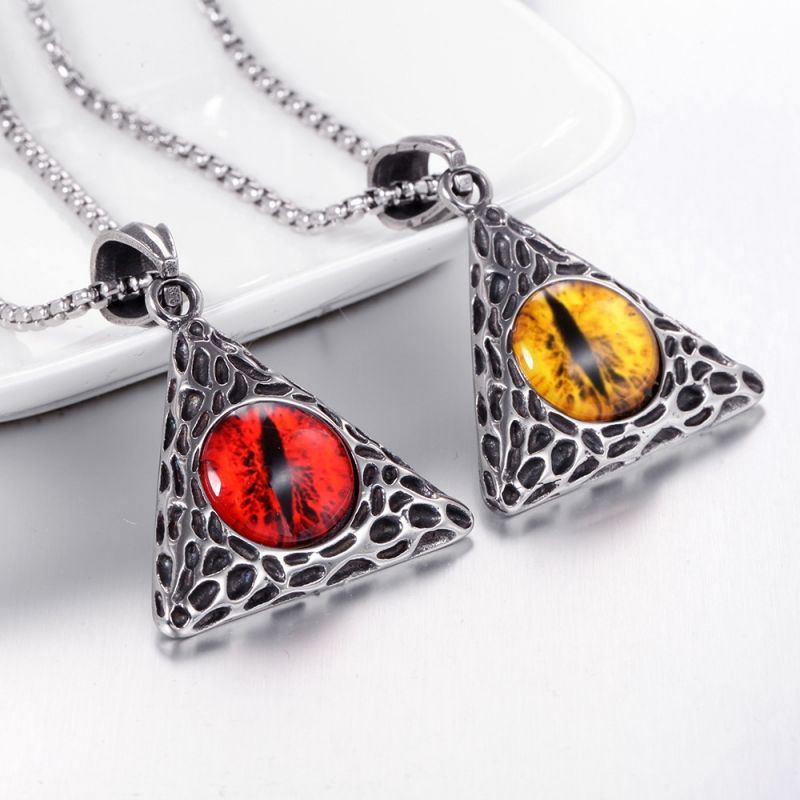 Hip hop personality trend hell triangle magic eyes titanium steel necklace pendant chain 