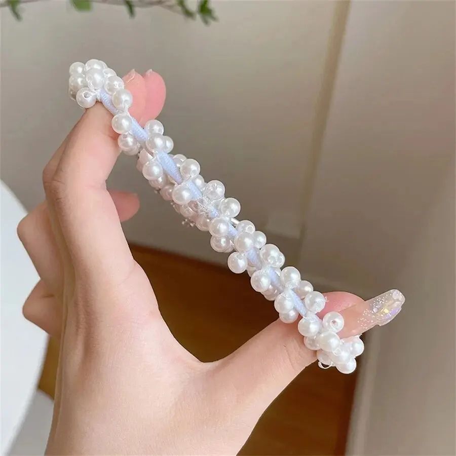 2pcs Fashion Pearl Crown Princess Hair Bands Elastic Rubber Bands Children Ball Hair Bun Ties Hair Styling Accessories
