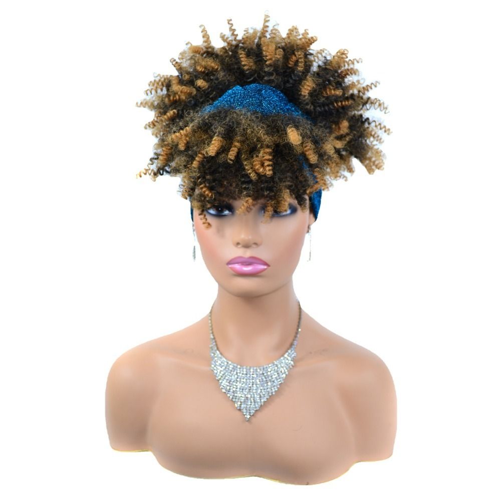 TopKiss Heat Resistant Fiber Wig for Women with Head Wrap Headband Local