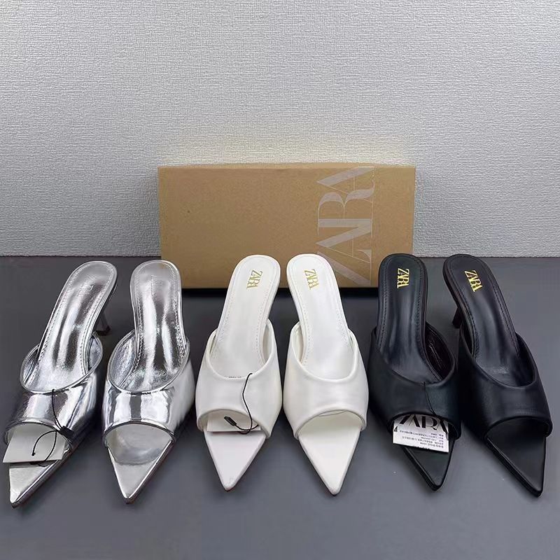 2024 new women's shoes low heel sandals solid color pointed open toe sandals simple and comfortable slippers