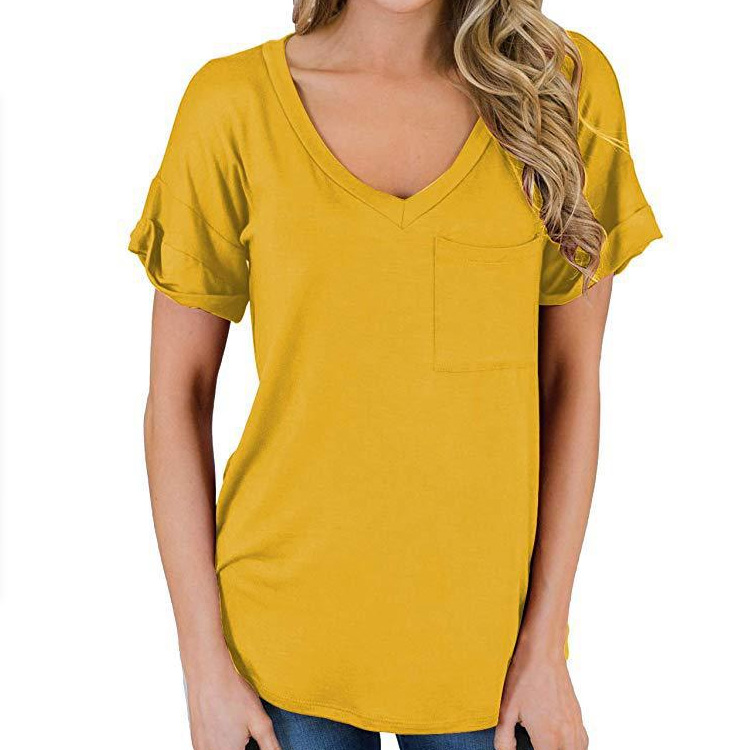 Women's Spring Summer Short Sleeve V-Neck Shirts Loose Casual Blank Tee T-Shirt Blouse