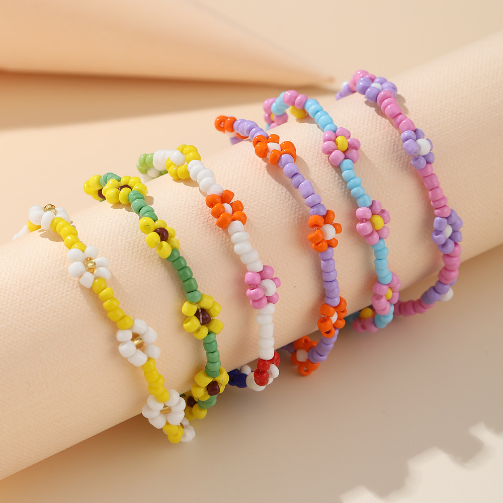 Korean Flowers Daisy Beads Bracelets Transparent Colorful Beaded Handmade Elastic Wristband for Women Trend Jewelry