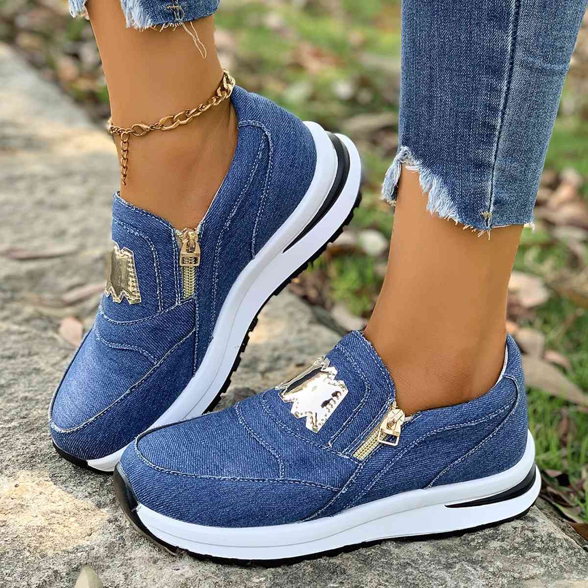 Women's Wide Width Sneakers 2025 Zip Up Walking Shoes Plus Size Slip-On Athletic Shoes Comfort Casual Footwear