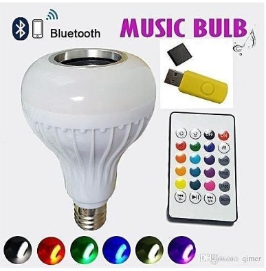 USB Pen drive E27 12W LED RGB Speaker Bulb Multi-Color Setting Light Bulbs Wireless Music Playing Lamp with 24 Keys Remote 