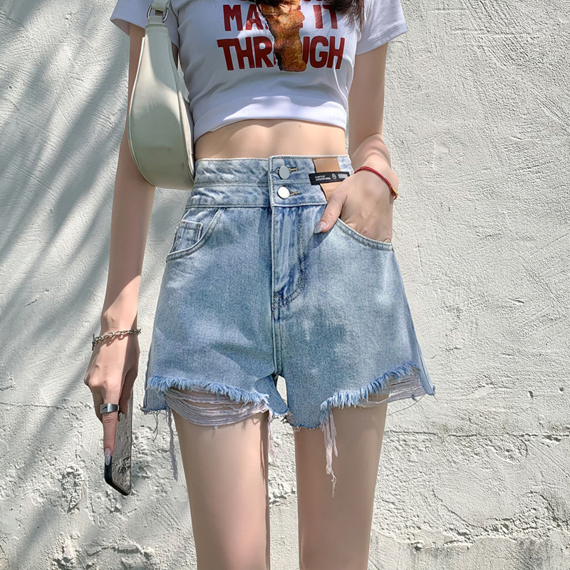 CS8198# Women's Summer New High-Waisted Denim Shorts Casual A-Line Wide-Leg Shorts
