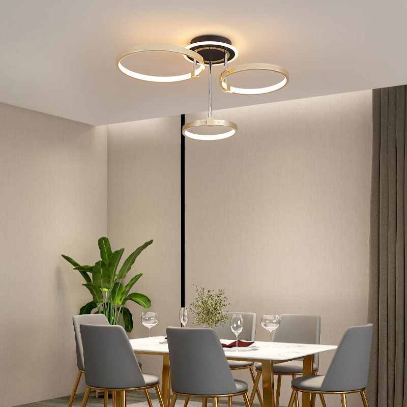 LPS Nordic creative round chandelier bedroom living room dining room lighting golden chrome halo ceiling lamp