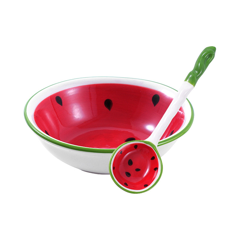 YH2022-05 Cartoon Porcelain Watermelon Strawberry Design Rice Bowl Soup Spoon Kitchen Tableware Cutlery Set Dinner Accessories
