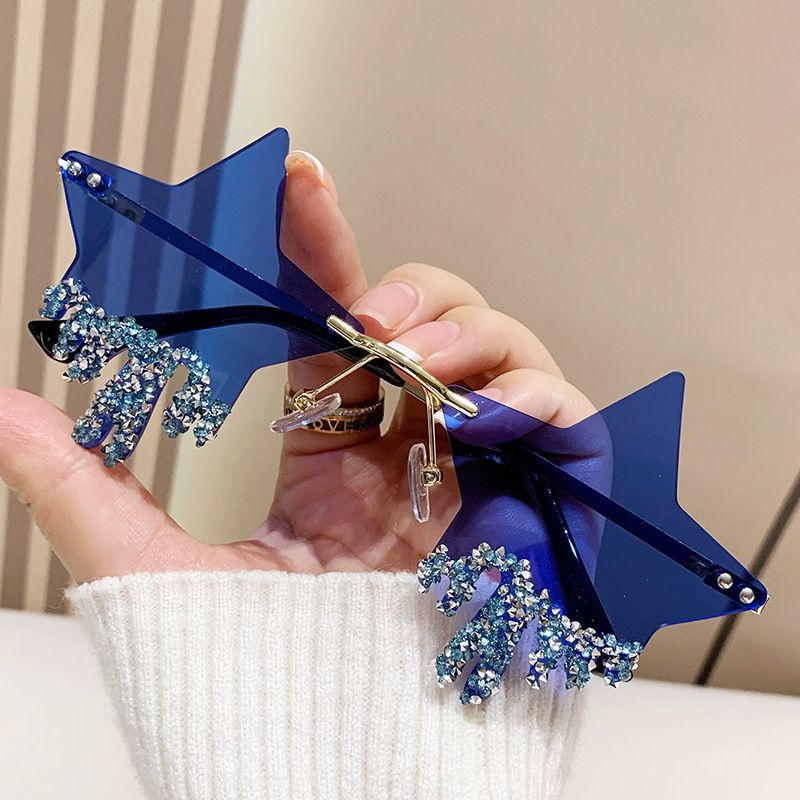 90176-1 Unisex Multicolored Star Shape Sunglasses Women Funny Pentagram Sun Glasses Unique Rimless Five-pointed Star Eyeglasses Shades