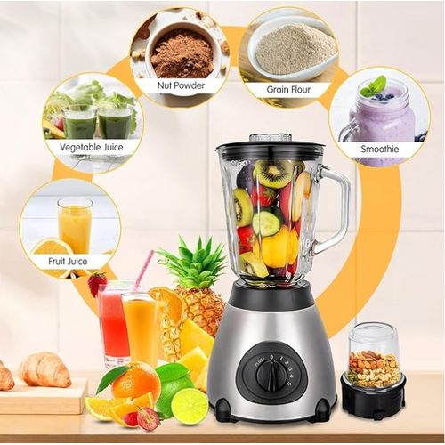 Multifunctional Blender Electric 1.5 L Glass  Mixer  5 Speed Levels - Silver