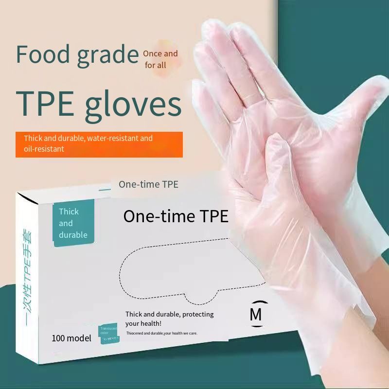 Food-Grade Disposable Clear TPE Gloves, Thickened Wear-Resistant Durable Extractable Box Packed Hand Gloves, Flexible Stretchable Non-Slip Disposable Gloves, Safe For Direct Contact With Edible Food, Ideal For Household Cooking, Baking, Cleaning, Hair Dyeing, Restaurant Food Handling