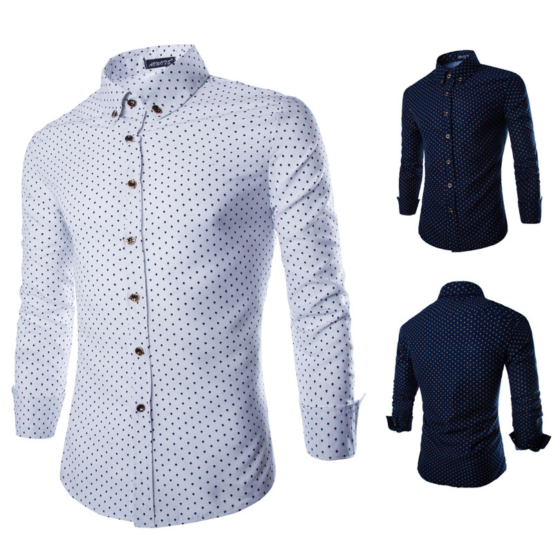 Autumn and winter new shirt men's shirt small mushroom print Korean style slim men's long-sleeved shirt