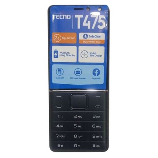 Tecno T475 Dual Sim - 0.08MP Front, 0.08MP Back Camera - Flash Light - 1900mAh Strong long lasting standby Battery - FM radio, Facebook, Bluetooth - MT6260A 360MHz - 64mb ROM+ 64mb RAM expandable SD card supportBLACK