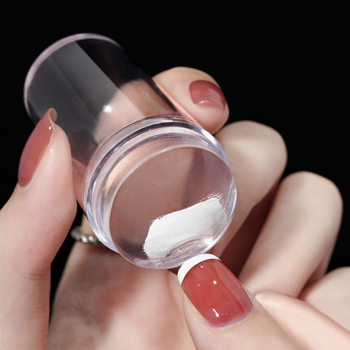 OPC-293 Nail Art Stamper, Clear Silicone Stamping Jelly with Scraper, Transparent Visible Body, No Misplacement for DIY Nail Decor