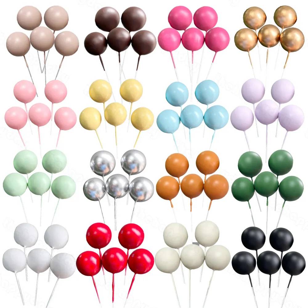 5Pcs Cake Toppers Gold Silver Balls DIY Birthday Cake Decorations Cupcake Cake Topper for Baby Shower Wedding Cake Balls Topper