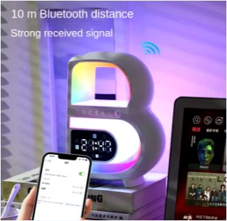 B Bluetooth speaker wireless charging with clock sound colorful ambient light subwoofer