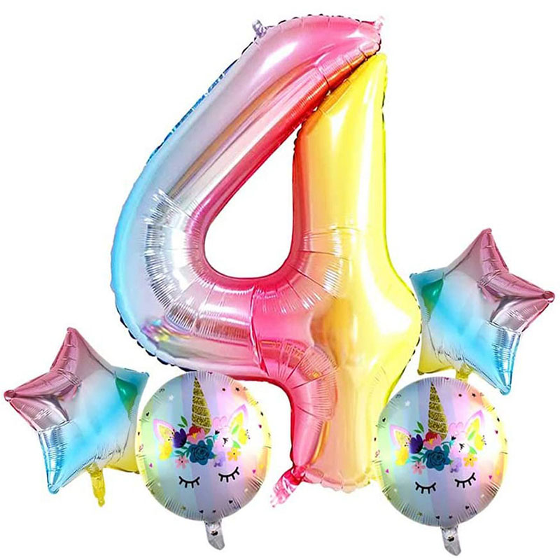 5 PCS 40 Inch Birthday Unicorn Foil Balloon Party Decorations Supplies Helium Mylar Digital Balloons Set