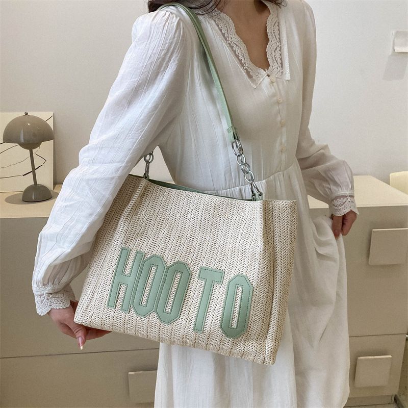 ty6386 Women's New Shoulder Large-Capacity Canvas Bag Letter Print Shoulder Bag