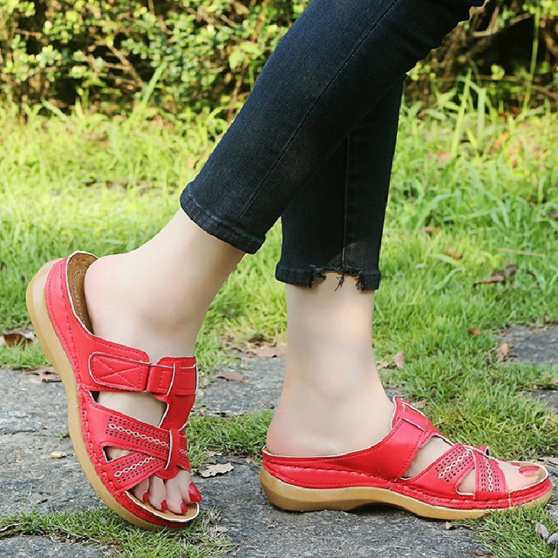 666 Summer Women Wedge Sandals Premium Orthopedic Open Toe Sandals Vintage Anti-slip Leather Casual Female Platform Retro Shoes