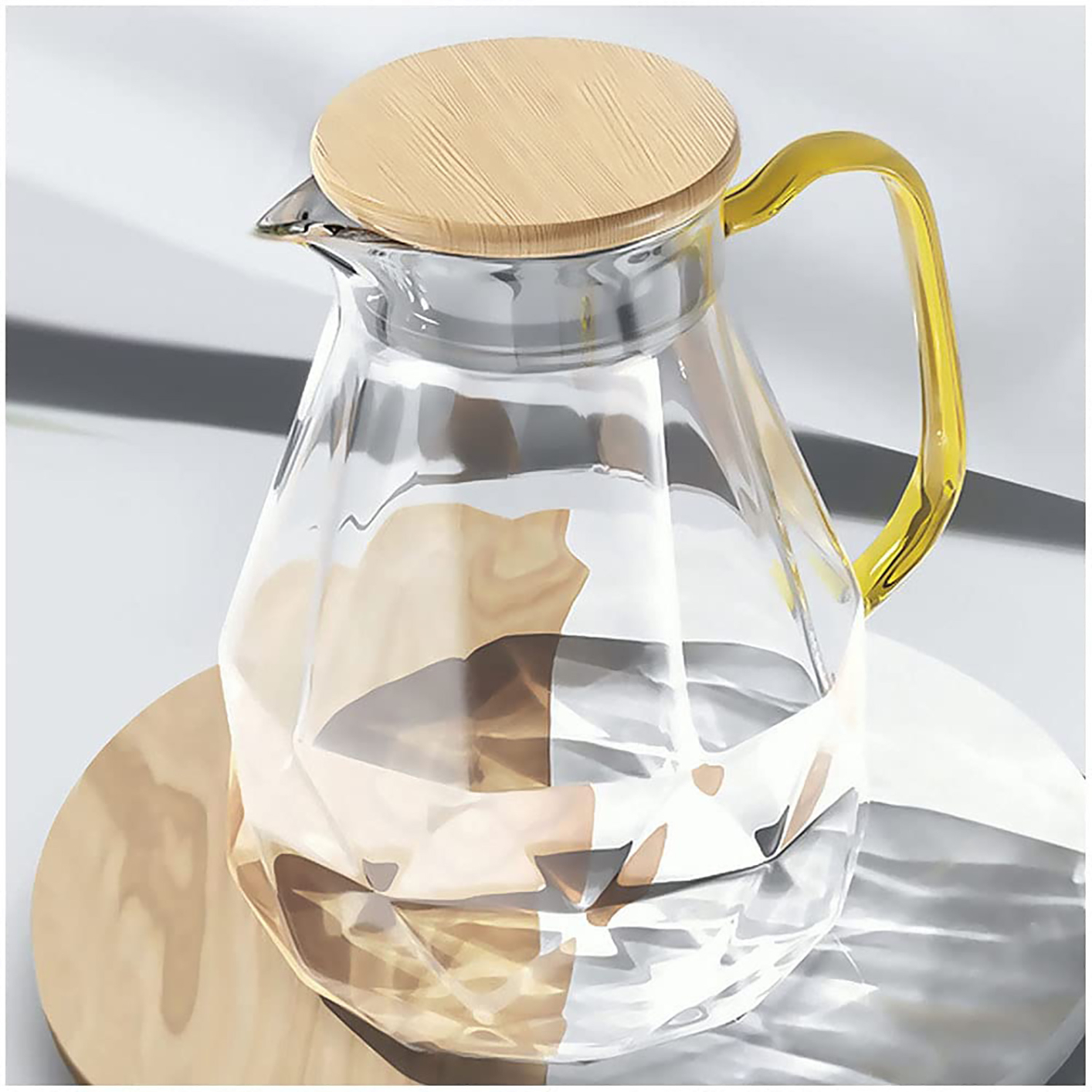 Glass Pitcher with Lid, Elegant Diamond Design Water Pitcher with Handle, Decoration for Room, High Durability Water Glass Carafe for Ice Tea Maker, Beverage, Hot/Cold Coffee