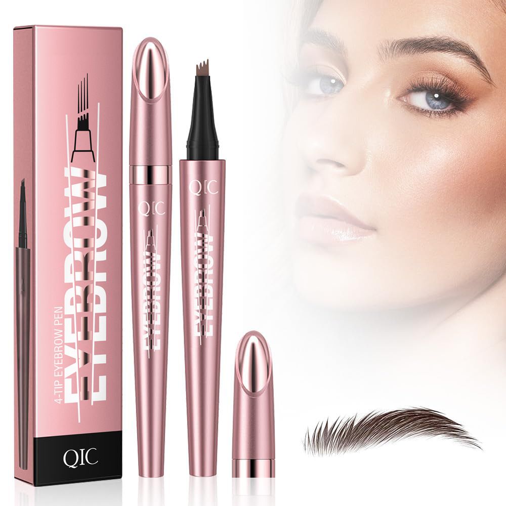 Makeup QIC Rose Gold Four Claw Eyebrow Pen Wild Eyebrow Waterproof, Smooth, Non smudging Four Fork Liquid Eyebrow Pen