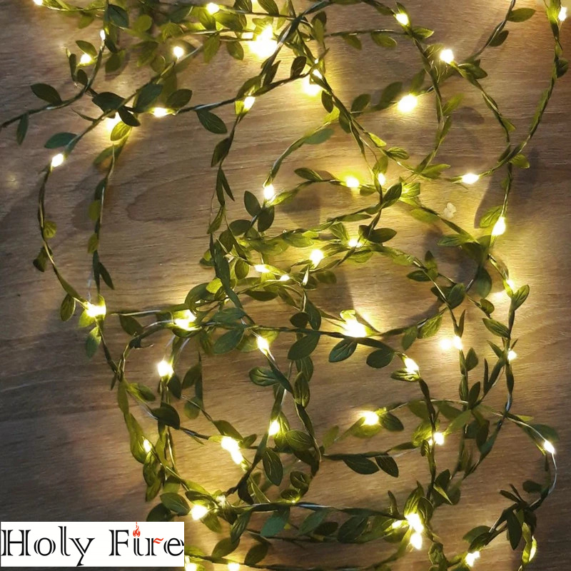 Holy Fire Tiny Leaf LED Copper Wire Fairy String Lights Garland Christmas Decorations for Home New Year Wedding Garden Street Lamp