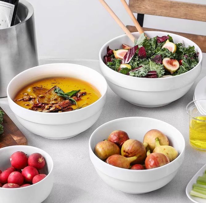 Ceramic Mixing Bowl Porcelain White Bowl for Kitchen, Soup, Salad, Pho, Pasta, Ramen, Popcorn