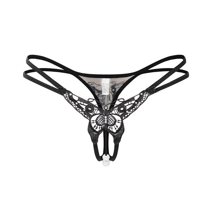 Q014 Women Sexy Panties Y-Back G-String with Pearl and Bow Decor One Size