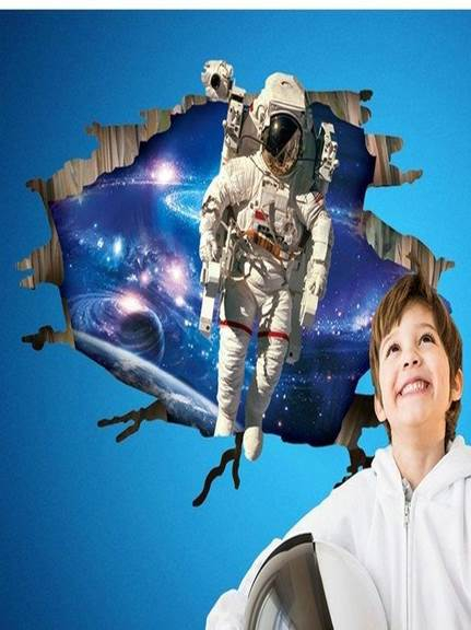 3D stereo through-wall visual wall stickers space astronauts living room bedroom ceiling wall self-adhesive decorative painting