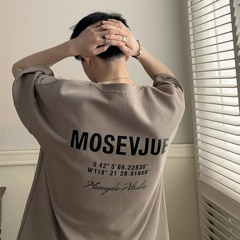 B563 Men's Summer Loose Half Sleeve T-Shirt Letter Print Top