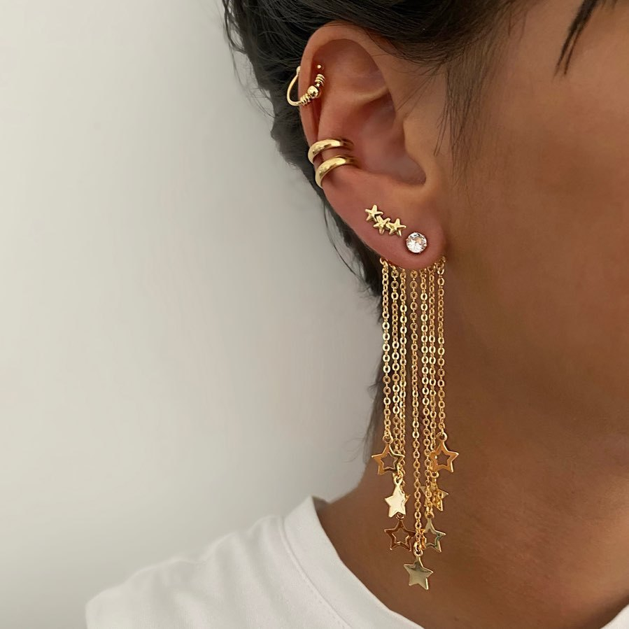 5730401HB Gold Color Tassel Ear Cuff Star Non-Piercing Ear Clips Fake Cartilage Earrings Clip Earrings For Women New Jewelry Gifts